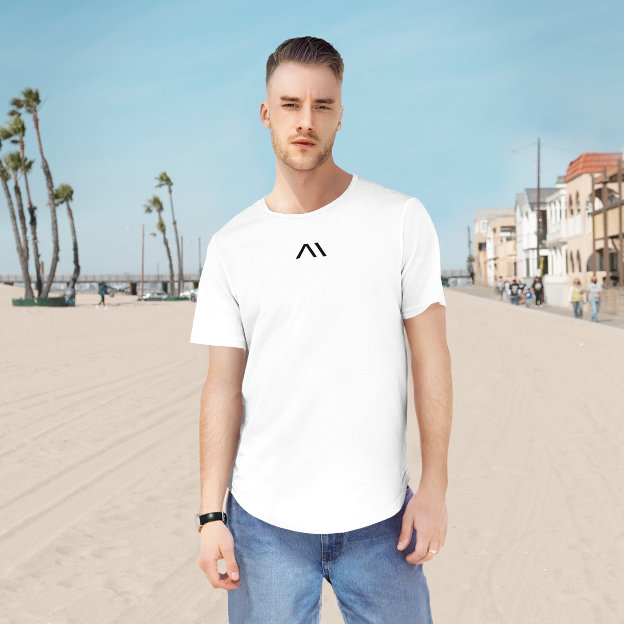 Jersery Curved Hem T Shirt (White)-thumbmail-4