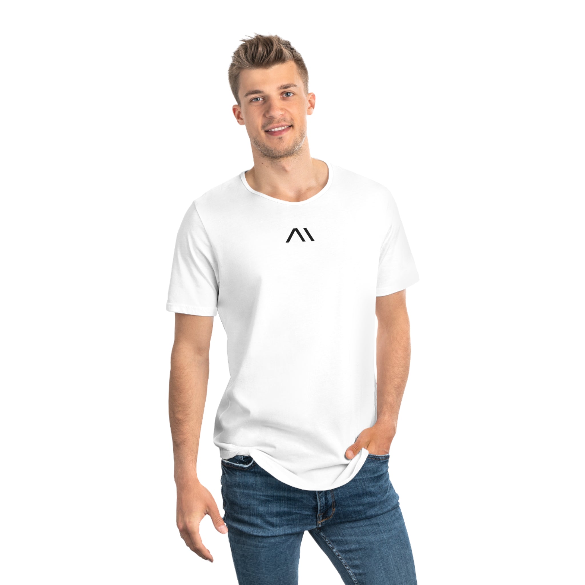Jersery Curved Hem T Shirt (White)-thumbmail-5